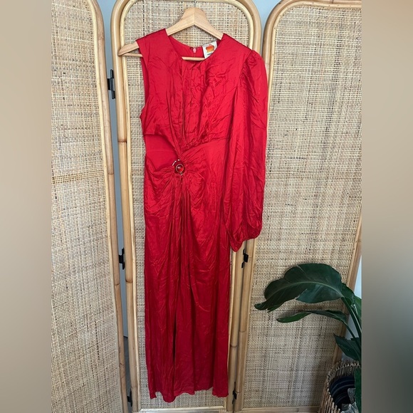 Farm Rio Red One Shoulder Maxi Cutout Dress Resortwear - Picture 10 of 15